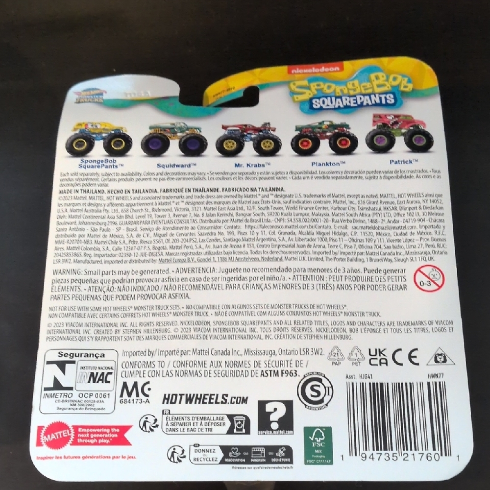 NEW SpongeBob 3 Monster Trucks Mattel Hot Wheels Plankton Mr. Krabs Squidward - Picture 4 of 6